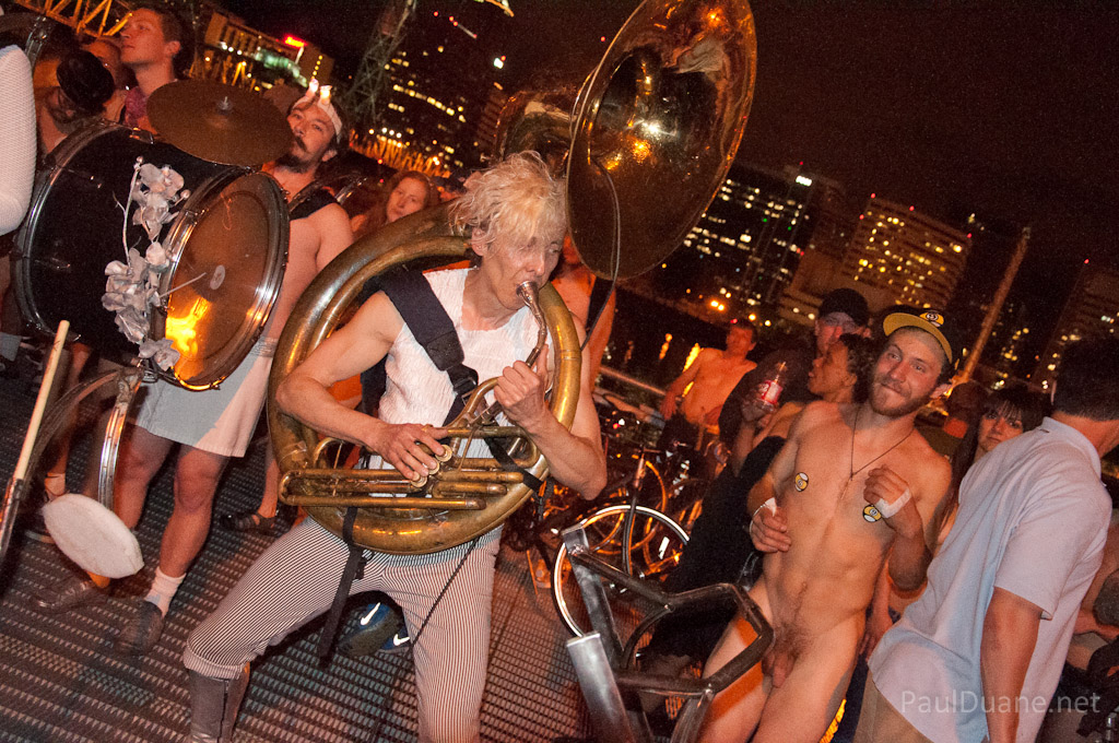 DSC_3818 Lovebomb Go Go performing for the Portland World Naked Bike Ride 2012