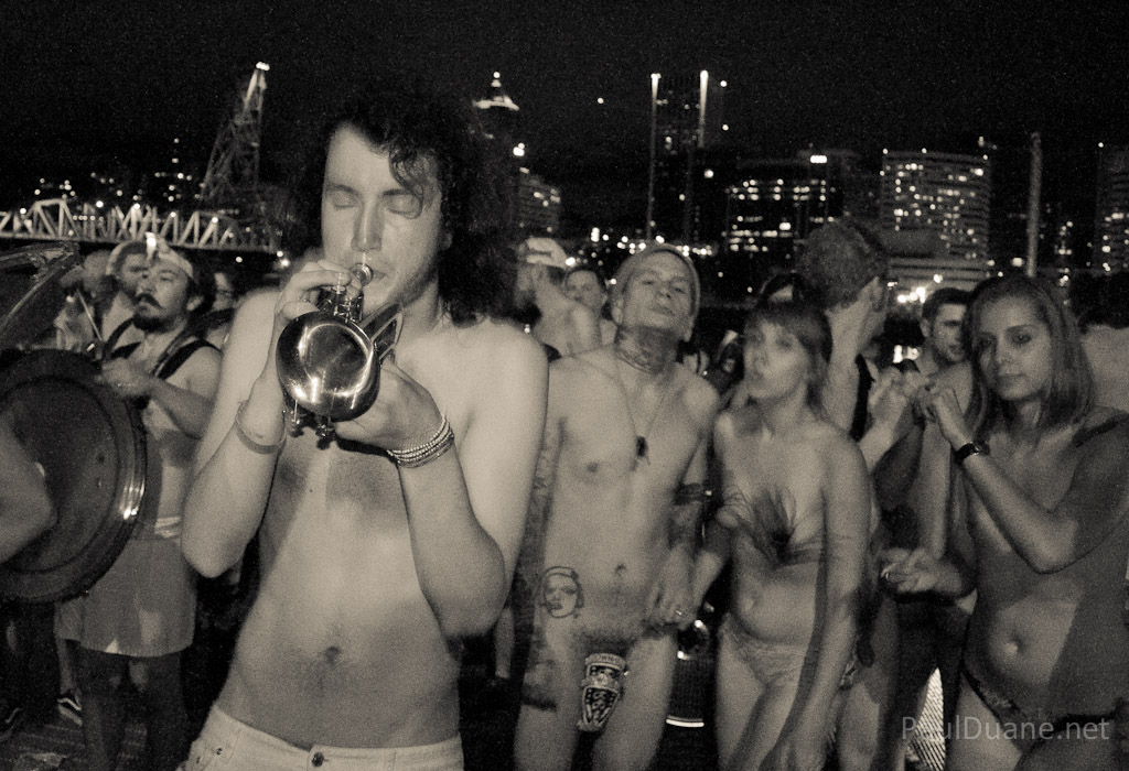 DSC_3822 Lovebomb Go Go performing for the Portland World Naked Bike Ride 2012