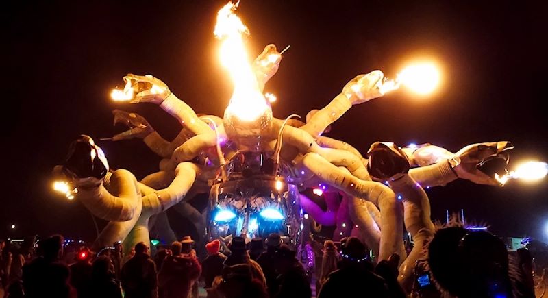 fire breathing medusa head at burning man